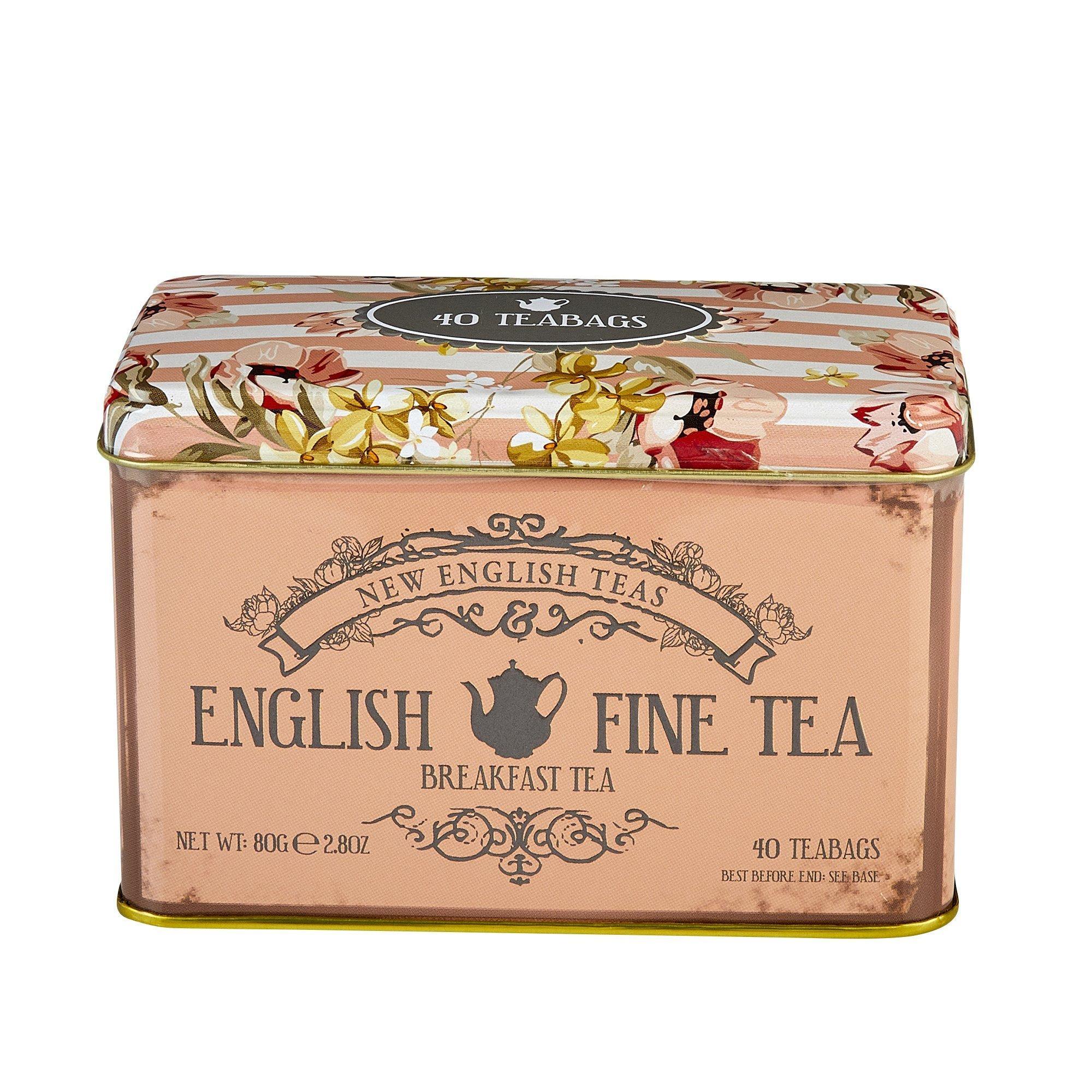 Vintage Floral Fine English Breakfast Tea Tin 40 Teabags